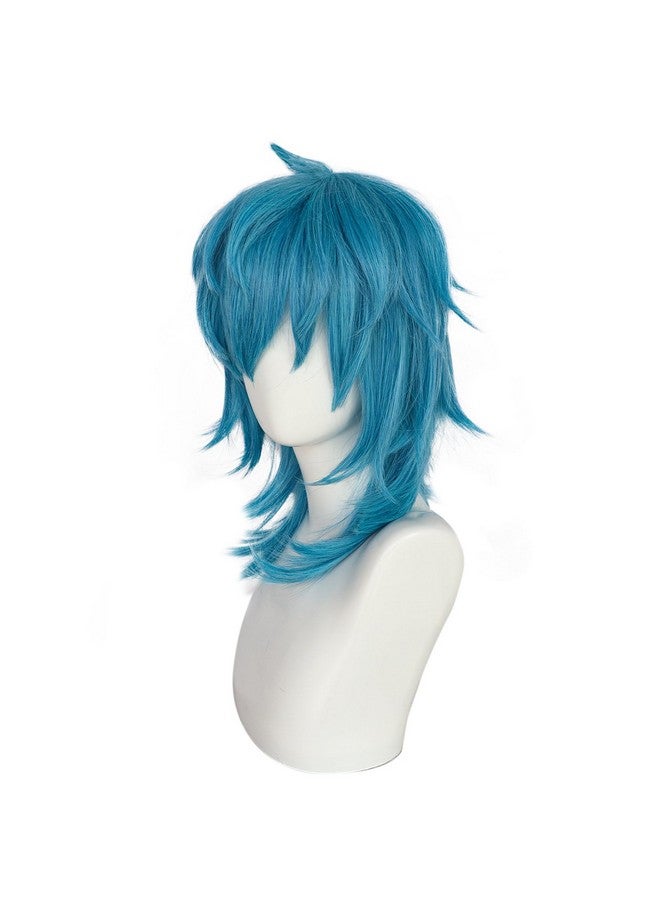 Anogol Hair Cap+Sally Wig with Bangs Sally Cosplay Wig Sally Costume Blue Wig Short Blue Wig for Men Anime Outfit Anime Wig for Halloween Party Wig - Image 3