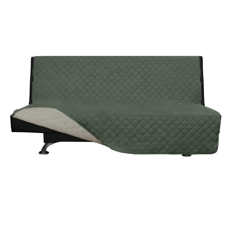 Easy-Going Futon Sofa Slipcover Reversible Sofa Cover Armless Futon Cover Furniture Protector Couch Cover Water Resistant Pets, Kids, Children, Dog, Cat (Futon, Greyish Green/Beige) - Image 1
