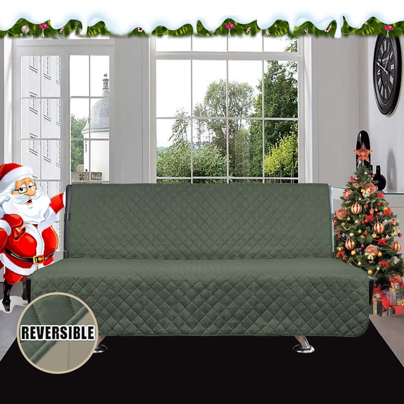 Easy-Going Futon Sofa Slipcover Reversible Sofa Cover Armless Futon Cover Furniture Protector Couch Cover Water Resistant Pets, Kids, Children, Dog, Cat (Futon, Greyish Green/Beige) - Image 2