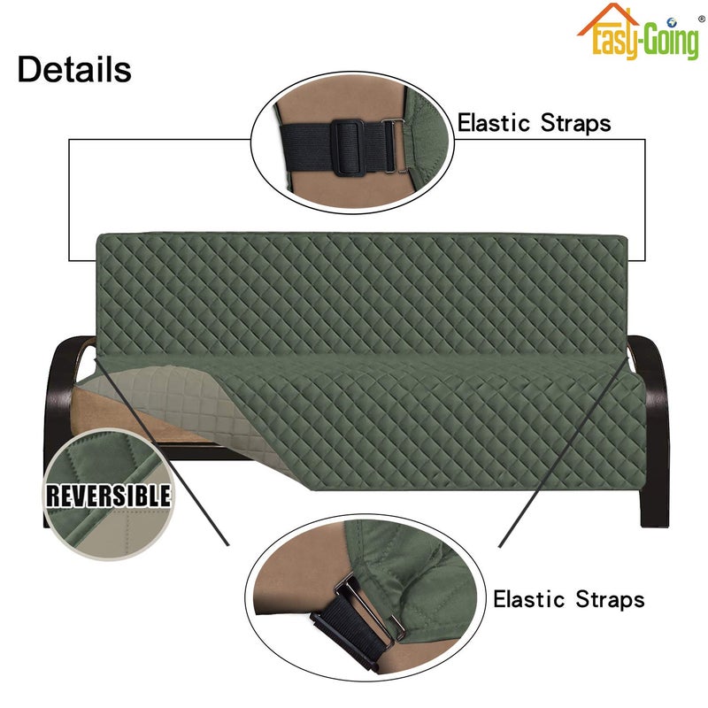 Easy-Going Futon Sofa Slipcover Reversible Sofa Cover Armless Futon Cover Furniture Protector Couch Cover Water Resistant Pets, Kids, Children, Dog, Cat (Futon, Greyish Green/Beige) - Image 3