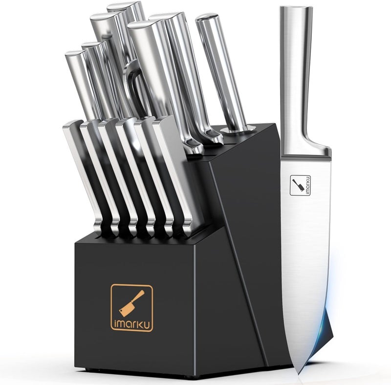 imarku 15 PCS Knife Set: Kitchen Knife Set with High Carbon Stainless Steel, Knife Block Set with Dishwasher Friendly Ultra Sharp Professional Chef Well Balance Knives Set, Best Gifts for Women Men - Image 1