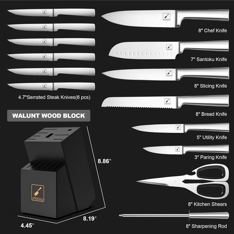 imarku 15 PCS Knife Set: Kitchen Knife Set with High Carbon Stainless Steel, Knife Block Set with Dishwasher Friendly Ultra Sharp Professional Chef Well Balance Knives Set, Best Gifts for Women Men - Image 4