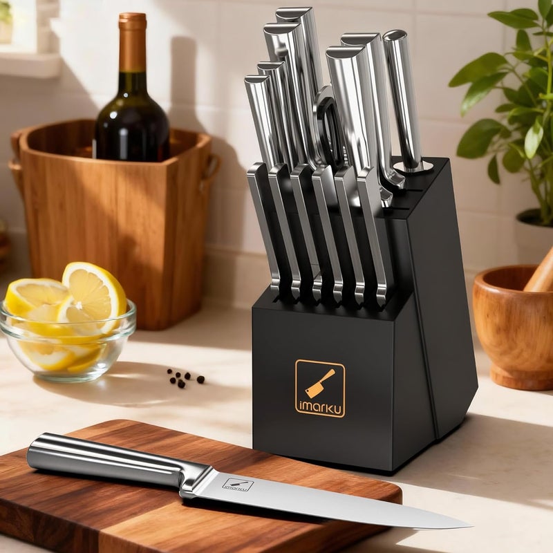 imarku 15 PCS Knife Set: Kitchen Knife Set with High Carbon Stainless Steel, Knife Block Set with Dishwasher Friendly Ultra Sharp Professional Chef Well Balance Knives Set, Best Gifts for Women Men - Image 2