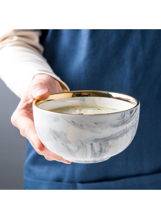 10-Piece Set: Minimalist Premium Marble Series Gold-Edged Ceramic Tableware Complete Set of Rice Bowls and Dishes (Marble Pattern) - Image 3