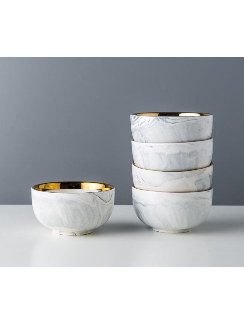 10-Piece Set: Minimalist Premium Marble Series Gold-Edged Ceramic Tableware Complete Set of Rice Bowls and Dishes (Marble Pattern) - Image 5