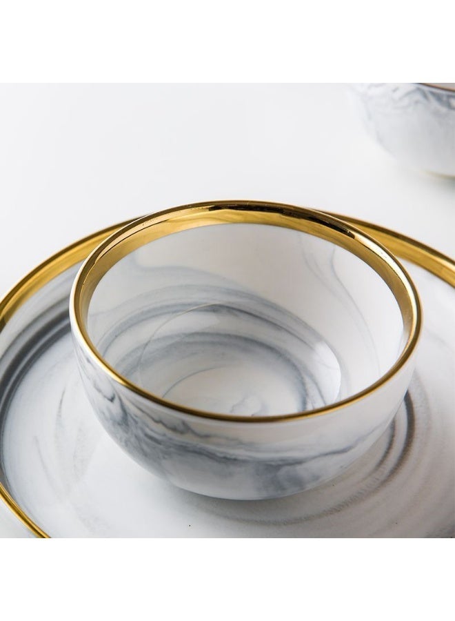 10-Piece Set: Minimalist Premium Marble Series Gold-Edged Ceramic Tableware Complete Set of Rice Bowls and Dishes (Marble Pattern) - Image 4