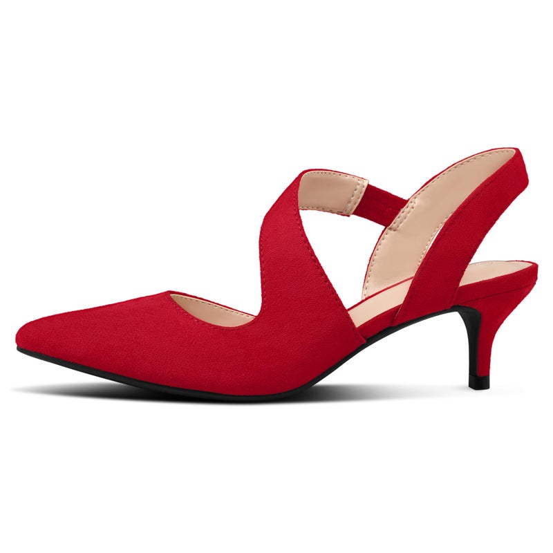 mysoft Women's Dress Shoes Low Heels 2 inch Kitten Pumps Slingback Wedding Party Medium/Wide Width Shoes Red Suede - Image 2