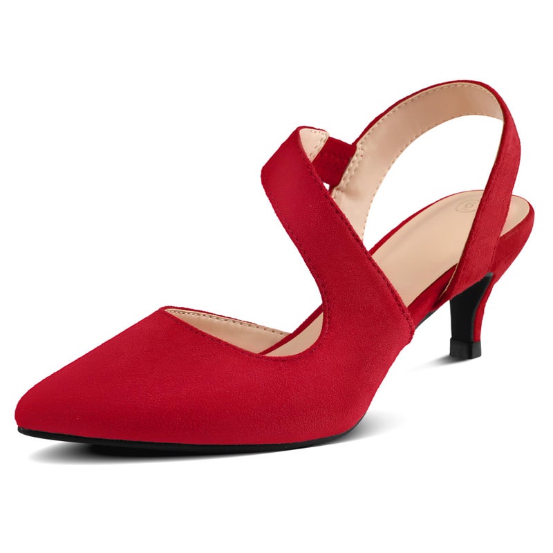 mysoft Women's Dress Shoes Low Heels 2 inch Kitten Pumps Slingback Wedding Party Medium/Wide Width Shoes Red Suede - Image 1