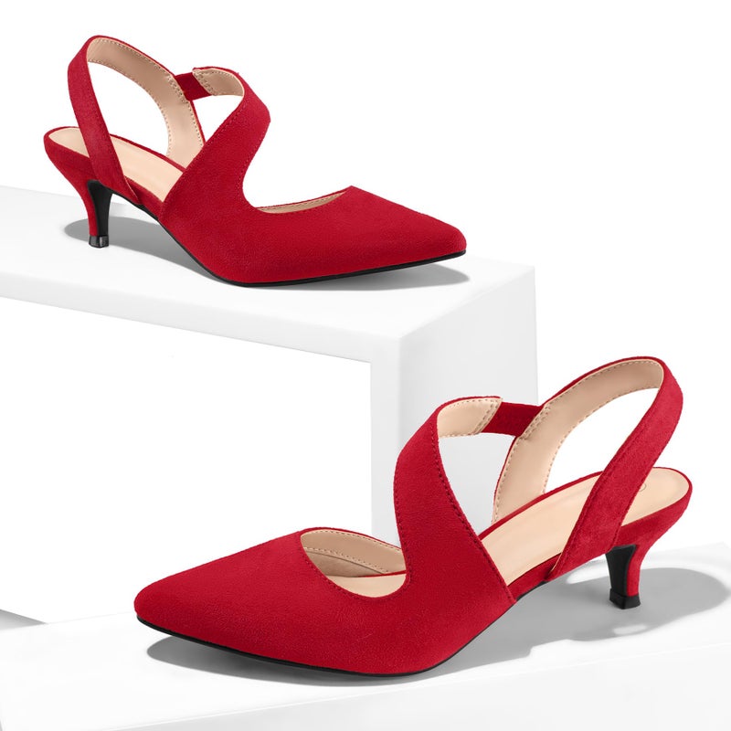 mysoft Women's Dress Shoes Low Heels 2 inch Kitten Pumps Slingback Wedding Party Medium/Wide Width Shoes Red Suede - Image 3