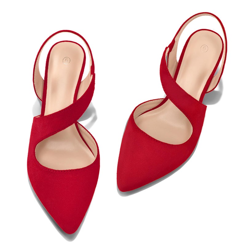 mysoft Women's Dress Shoes Low Heels 2 inch Kitten Pumps Slingback Wedding Party Medium/Wide Width Shoes Red Suede - Image 4