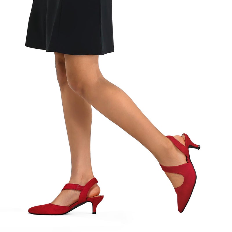 mysoft Women's Dress Shoes Low Heels 2 inch Kitten Pumps Slingback Wedding Party Medium/Wide Width Shoes Red Suede - Image 5