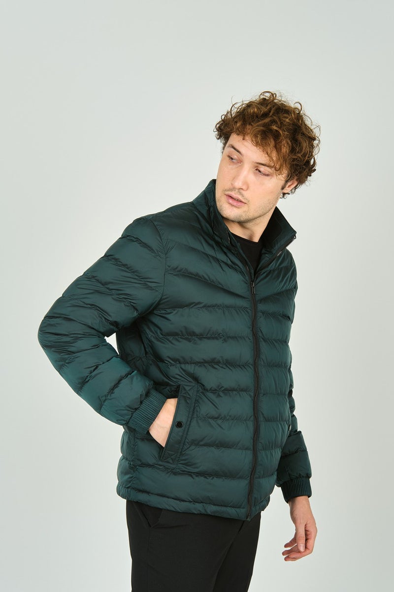 Allegro Men's Grandad Collar Zipper Closure Pocket Detailed Quilted Puffer Jacket 7360 Petrol  - Image 2