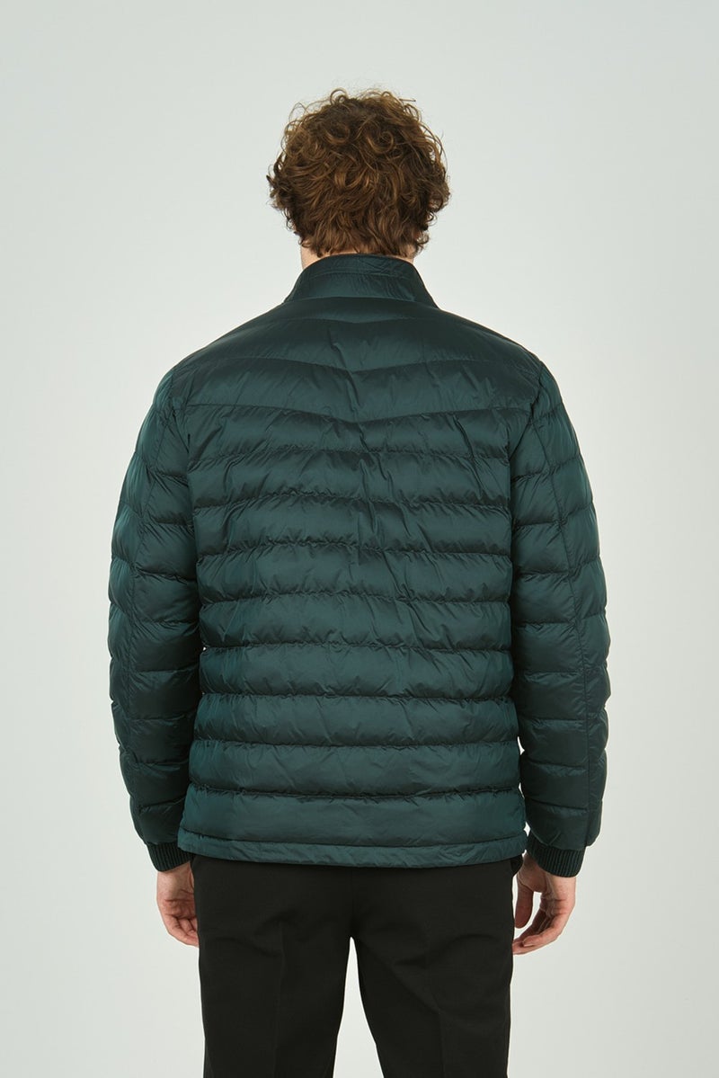 Allegro Men's Grandad Collar Zipper Closure Pocket Detailed Quilted Puffer Jacket 7360 Petrol  - Image 4