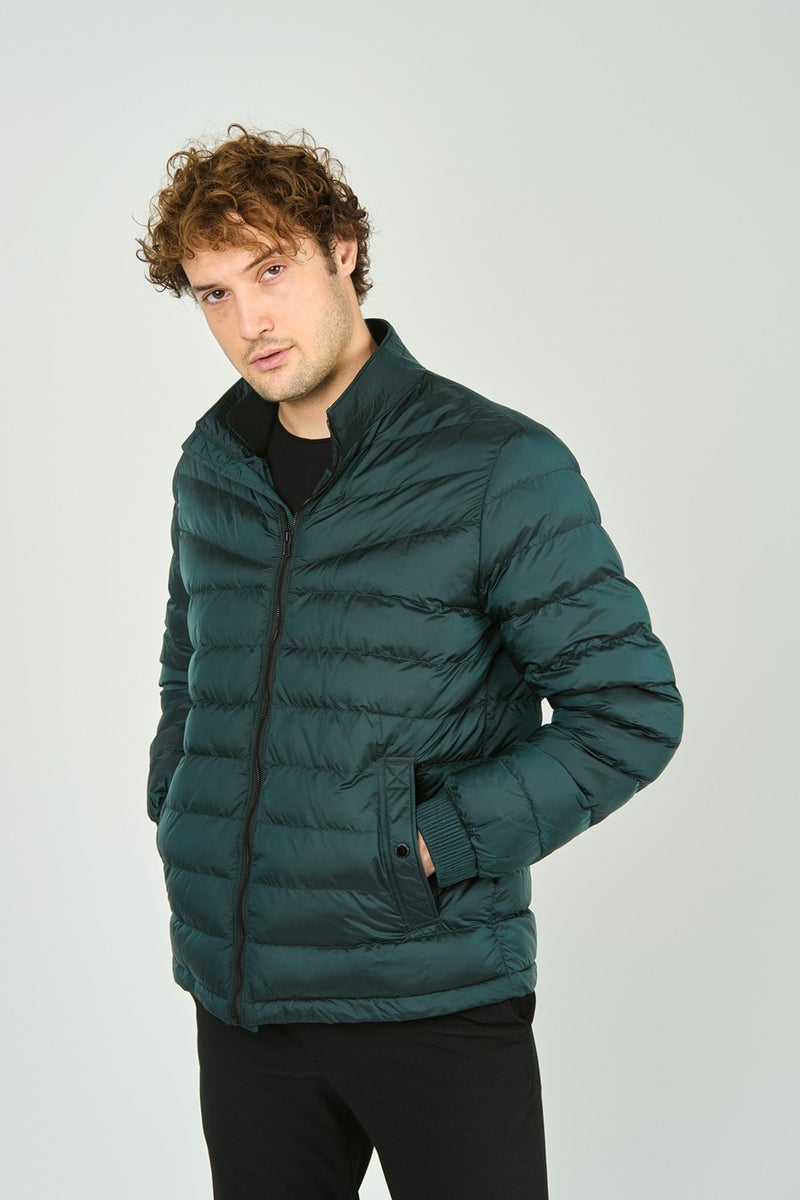 Allegro Men's Grandad Collar Zipper Closure Pocket Detailed Quilted Puffer Jacket 7360 Petrol  - Image 1