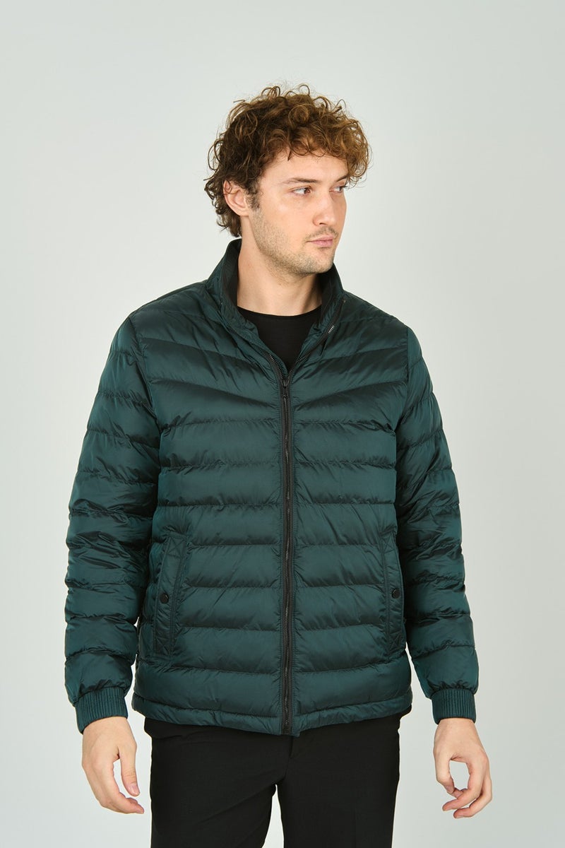 Allegro Men's Grandad Collar Zipper Closure Pocket Detailed Quilted Puffer Jacket 7360 Petrol  - Image 3