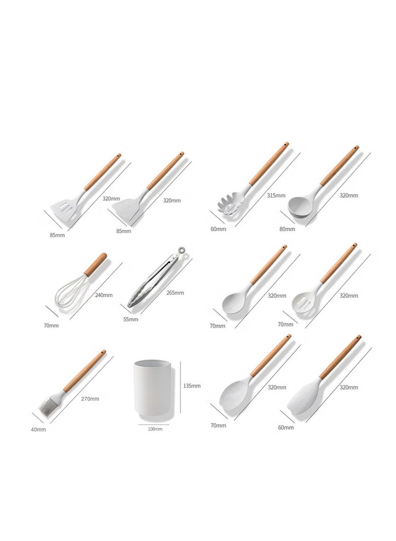 JAJEEK 11-Piece Silicone Non-Stick Cooking Utensil Set with Wooden Handle – White/Brown, Heat-Resistant, Non-Scratch Design, Ideal for Non-Stick Cookware, Ergonomic Comfort, 34cm Length - Image 5