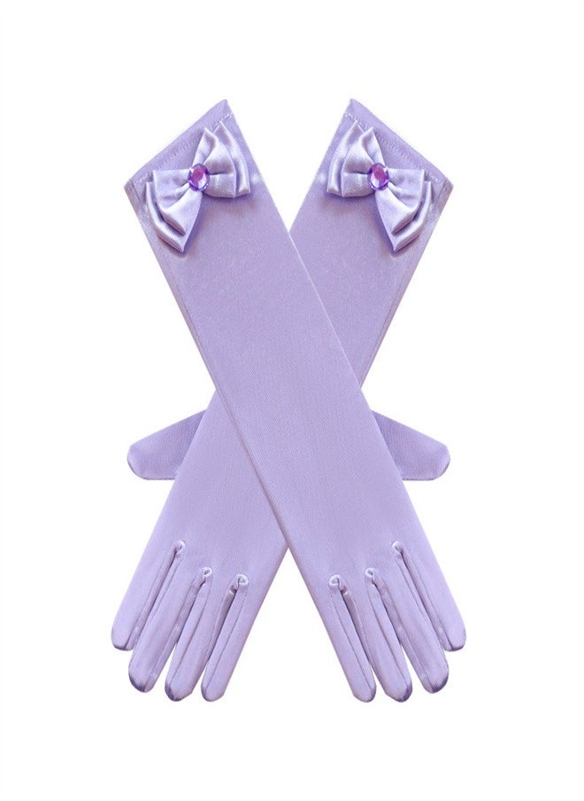 Loquat Girls' Spring and Autumn Long Gloves Purple  - Image 1