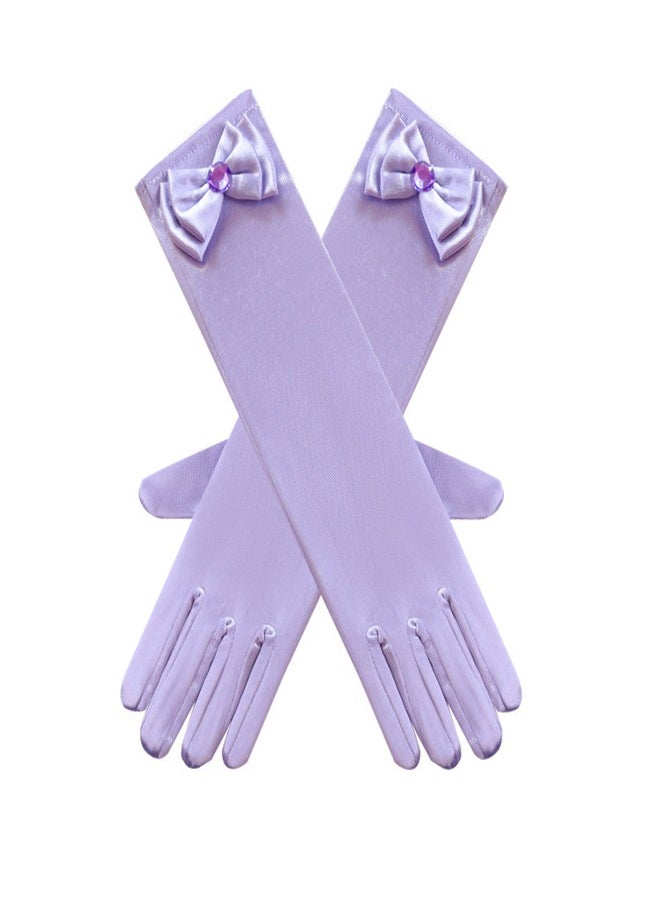 Loquat Girls' Spring and Autumn Long Gloves Purple  - Image 2