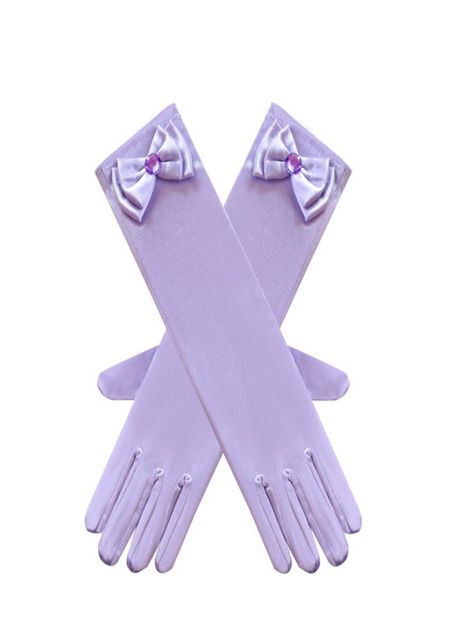 Loquat Girls' Spring and Autumn Long Gloves Purple  - Image 3