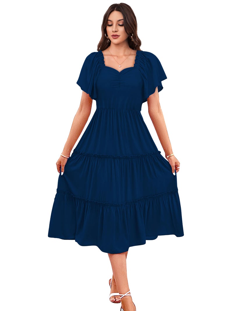 Toochki Women's Rayon Midi Length Flared Dress (TKCBL-RY-180-TB-DRG/XS_Teal Blue - Image 1