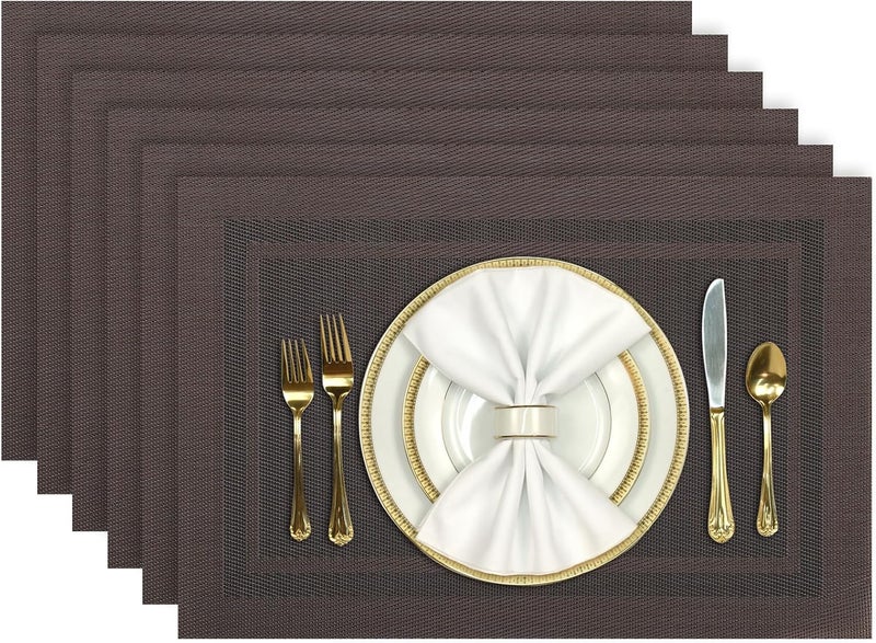 Aofmee Placemats Set of 6, Washable PVC Place Mats, Heat Resistant Non-Slip Table Mats, Woven Vinyl Plastic Placemats for Dining Table Decor, Stain Resistant Kitchen Table Placemats, Easy to Clean - Image 1
