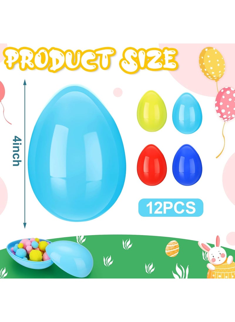Leitee Leitee 12 Pcs 4 Inch Fillable Easter Eggs Colorful Empty Plastic Surprise Egg Bright Color for Hunt Party Supplies Stuffed Basket Easter Decorations Presents Classroom Prize  - Image 2
