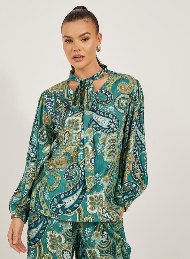 Styli Styli Paisley Print Tie-Up Neck Top and Wide Leg Pants Co-Ords - Image 3