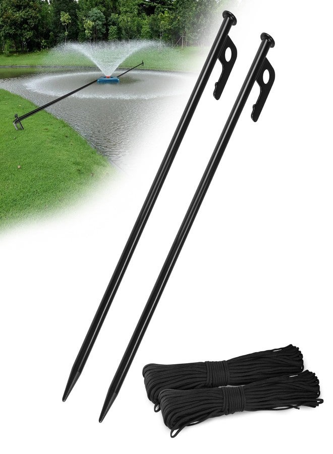 Goldlife Pond Fountain Aerator Fixing Accessories - 2×Metal Ground Stakes with 2×101ft Braided Nylon Rope, Heavy Duty Tent Stake Pegs and Paracord For Camping Tent, Canopies, Carport, Fountain Aerator - Image 1