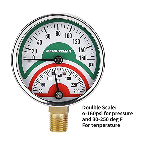 MEASUREMAN Tridicator, Thermo-Manometer, 2-1/2", 0-160psi/30-250 deg F, Black Iron Case, 1/4" NPT Lower Mount Pressure Gauge - Image 4