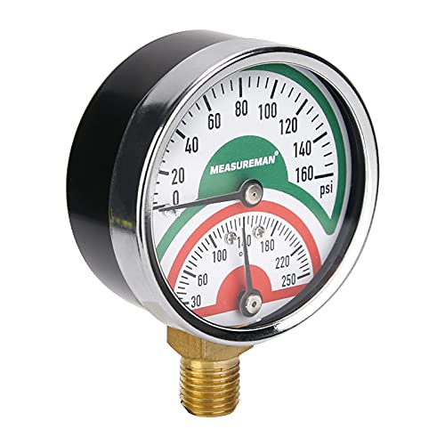 MEASUREMAN Tridicator, Thermo-Manometer, 2-1/2", 0-160psi/30-250 deg F, Black Iron Case, 1/4" NPT Lower Mount Pressure Gauge - Image 2