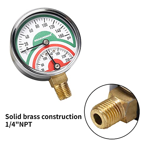 MEASUREMAN Tridicator, Thermo-Manometer, 2-1/2", 0-160psi/30-250 deg F, Black Iron Case, 1/4" NPT Lower Mount Pressure Gauge - Image 5