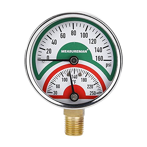 MEASUREMAN Tridicator, Thermo-Manometer, 2-1/2", 0-160psi/30-250 deg F, Black Iron Case, 1/4" NPT Lower Mount Pressure Gauge - Image 1