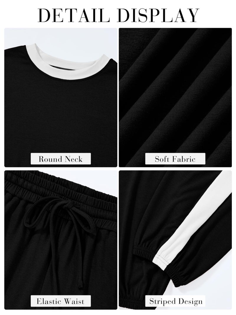 MASCOMODA Womens 2 Piece Outfits 2026 Summer Tracksuit Sets Short Sleeve Tops Travel Long Pants Jogger Lounge Set(Black,Medium) - Image 5