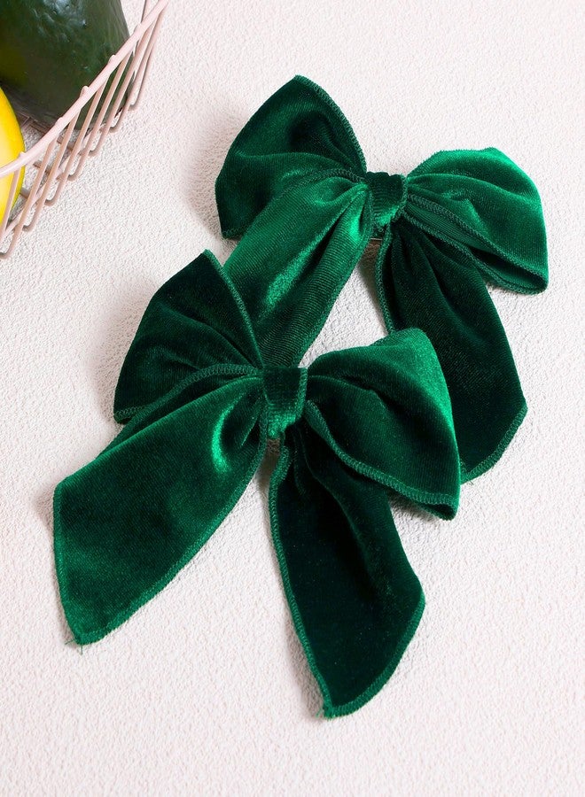 KCHIES 5" Christmas Velvet Hair Bows Dark Green Ribbon Fable Bow Alligator Clips Toddler Teen Baby Girls Kids Big Velvet Sailor Bow Cheer Barrettes Headband Dress Decor Accessory Xmas Gift - Image 2