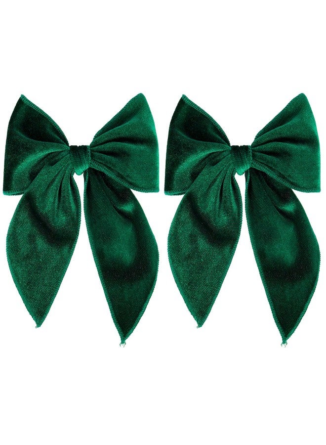 KCHIES 5" Christmas Velvet Hair Bows Dark Green Ribbon Fable Bow Alligator Clips Toddler Teen Baby Girls Kids Big Velvet Sailor Bow Cheer Barrettes Headband Dress Decor Accessory Xmas Gift - Image 1