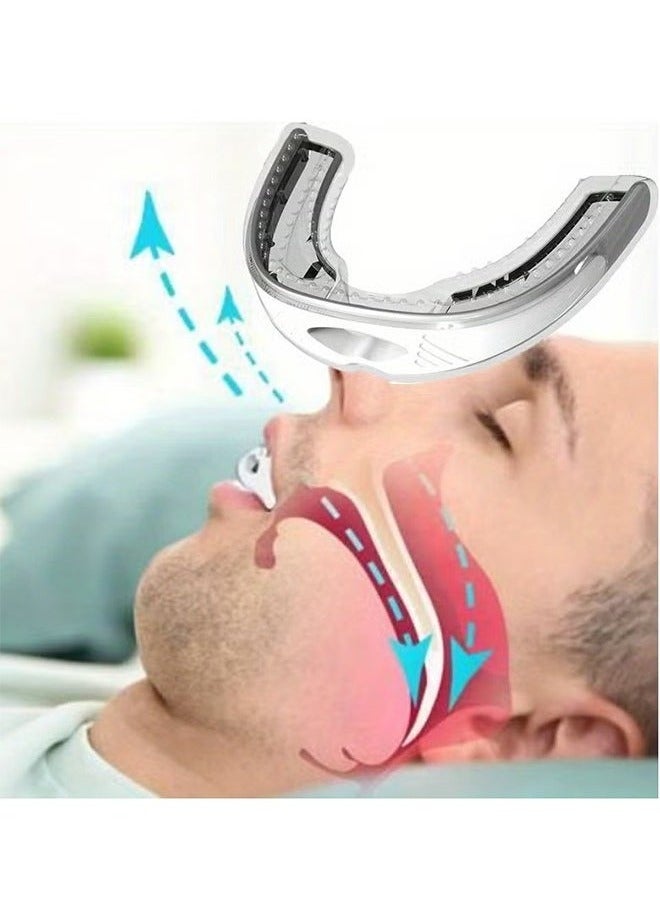 شو وو جهاز مضاد للشخير للبالغين، واقي فم قابل للتعديل بتصميم مريح، واقي ليلي مزدوج لتخفيف صرير الأسنان وانقطاع النفس أثناء النوم، حل خالٍ من الشخير للرجال والنساء، أبيض - Image 1