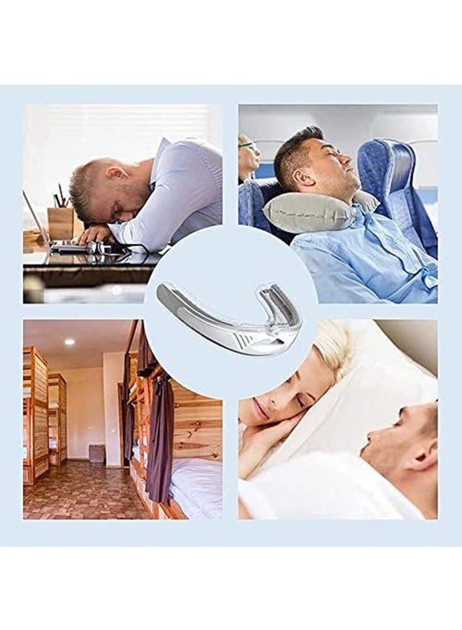 شو وو جهاز مضاد للشخير للبالغين، واقي فم قابل للتعديل بتصميم مريح، واقي ليلي مزدوج لتخفيف صرير الأسنان وانقطاع النفس أثناء النوم، حل خالٍ من الشخير للرجال والنساء، أبيض - Image 4