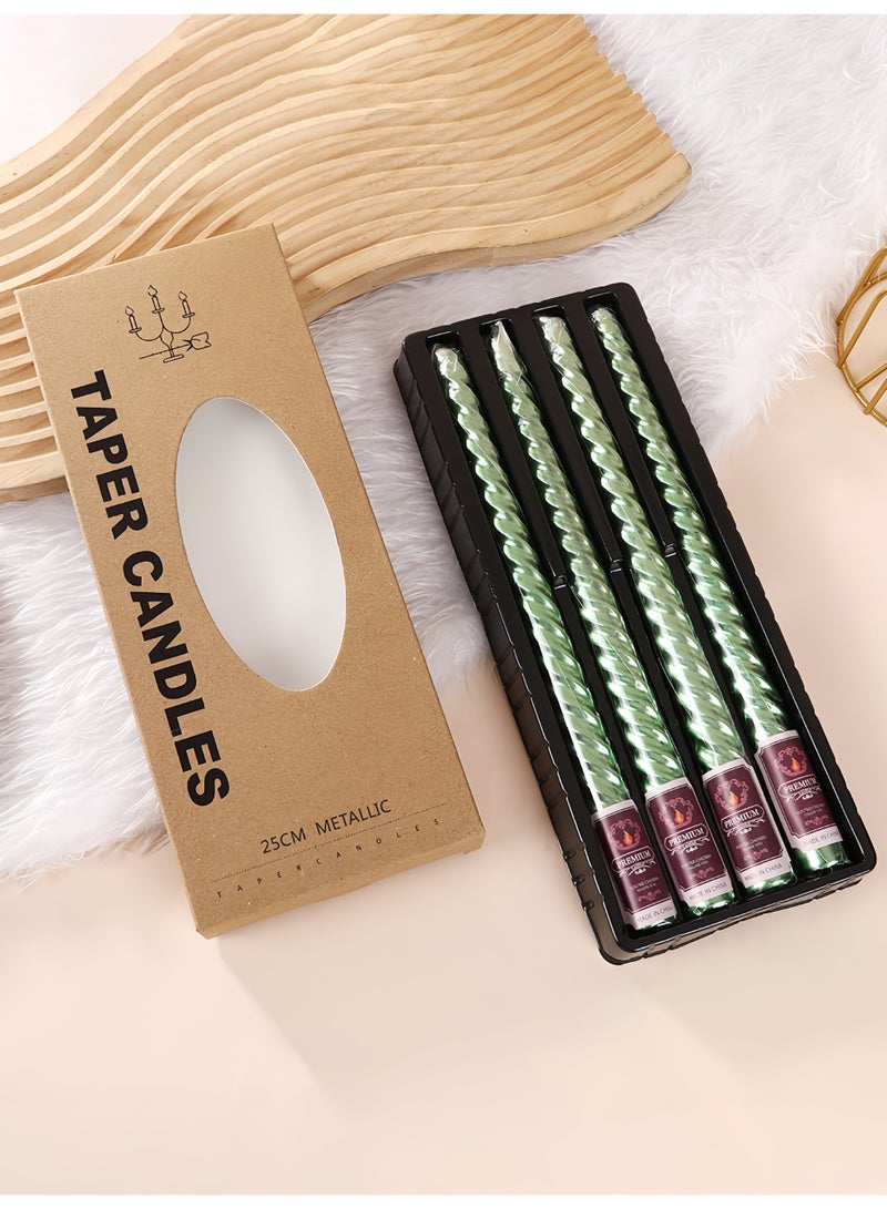 4pcs Green Boxed European Style Tapered Metallic Twisted Candles for Home, Romantic Wedding, Birthday Decoration - Image 1