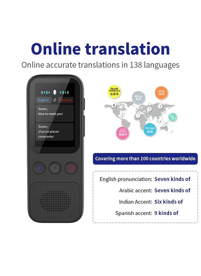 S80 Translator - Compact Multi-Function Translation Device with 2-Inch Touch Screen, Music & Video Support, and ChatGPT Integration, Simultaneous interpretation of 138 voices, 25 exchange rates, and 18 offline translations
