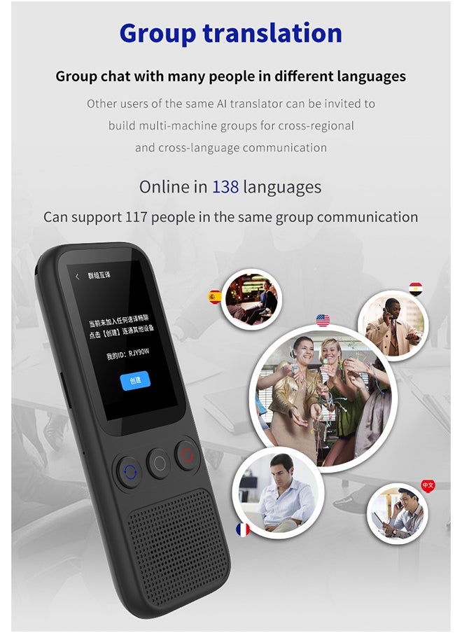 S80 Translator - Compact Multi-Function Translation Device with 2-Inch Touch Screen, Music & Video Support, and ChatGPT Integration, Simultaneous interpretation of 138 voices, 25 exchange rates, and 18 offline translations
