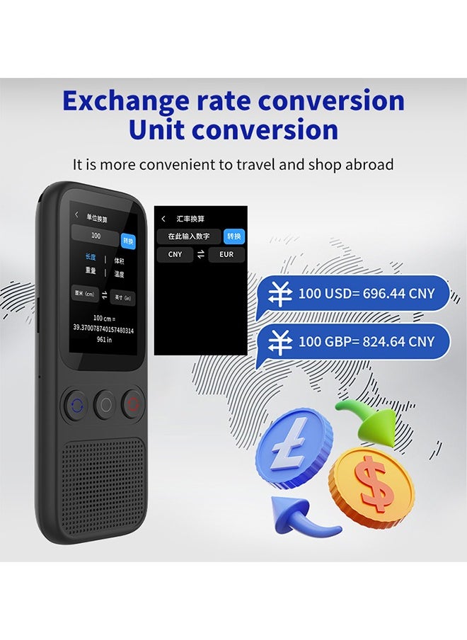 S80 Translator - Compact Multi-Function Translation Device with 2-Inch Touch Screen, Music & Video Support, and ChatGPT Integration, Simultaneous interpretation of 138 voices, 25 exchange rates, and 18 offline translations