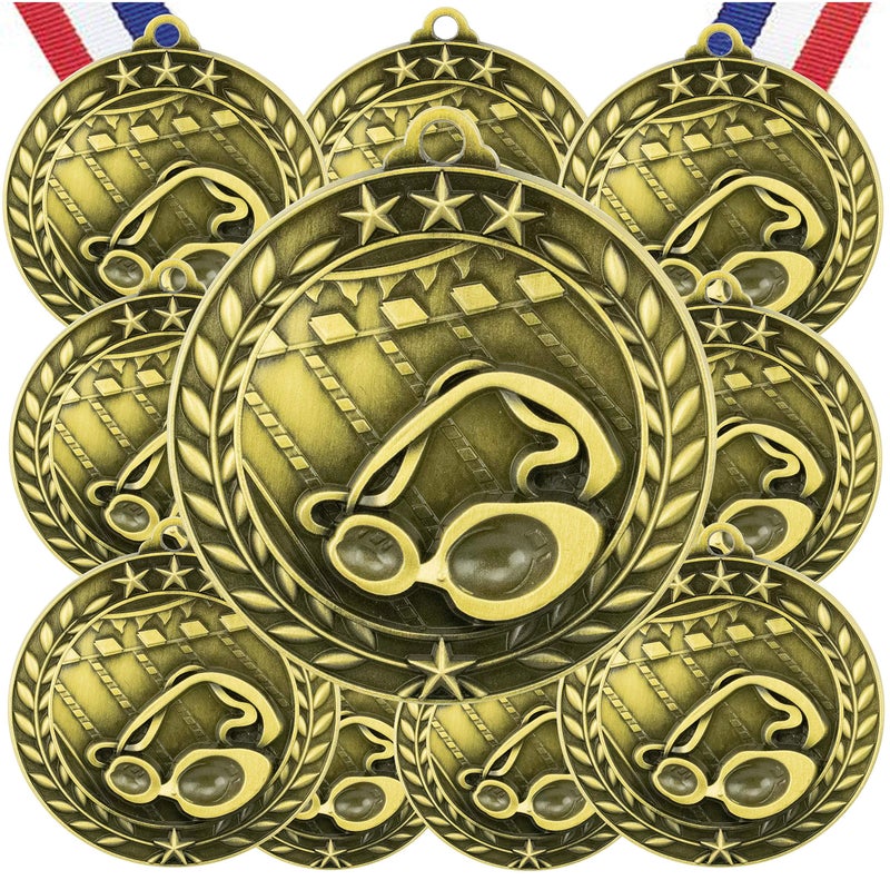 Express Medals 10 Pack Swimming Gold Medals Trophy Award with Neck Ribbons WAMG970 - Image 2