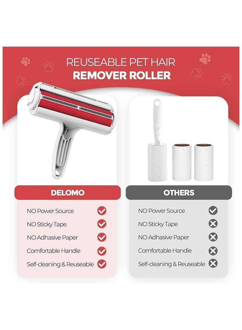 BJM Pet Hair Remover Roller - Dog & Cat Fur Remover with Self-Cleaning Base - Efficient Animal Hair Removal Tool - Perfect for Furniture, Couch, Carpet, Car Seat (Red) - Image 2