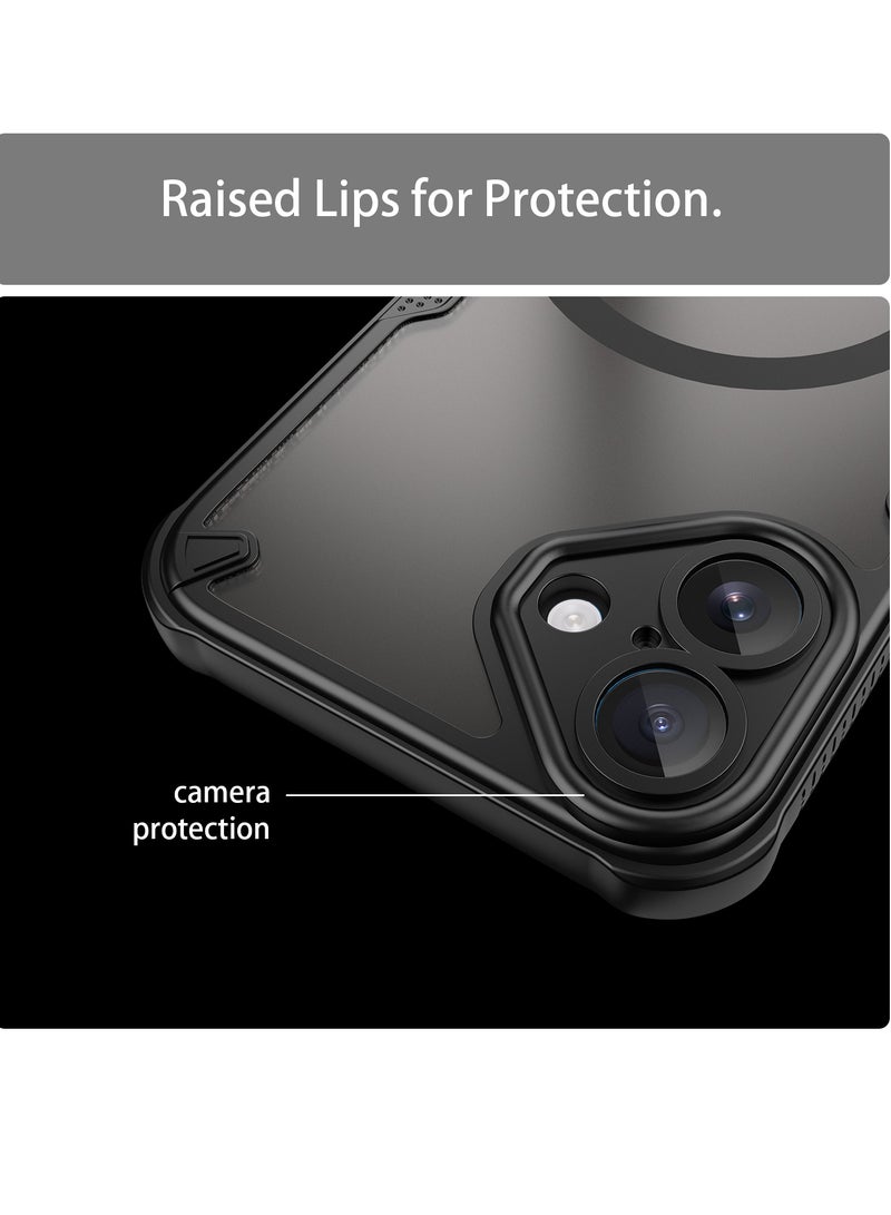 Magnetic Case Cover for iPhone 16 5G, Armor of Brushed Comfortable Oil Waterproof TPU+PC Soft Semi-translucentmatte Feel Cell Phone Protective Back Case for iPhone 16 5G, Black - Image 5