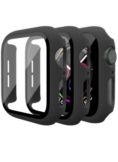 3 Pack Case for Apple Watch Series 9 Series 8 Series 7 45mm Hard PC Case with Tempered Glass Screen Protector Waterproof Anti-Scratch HD Ultra-Thin Full Protective Cover for iWatch 45mm (Black)