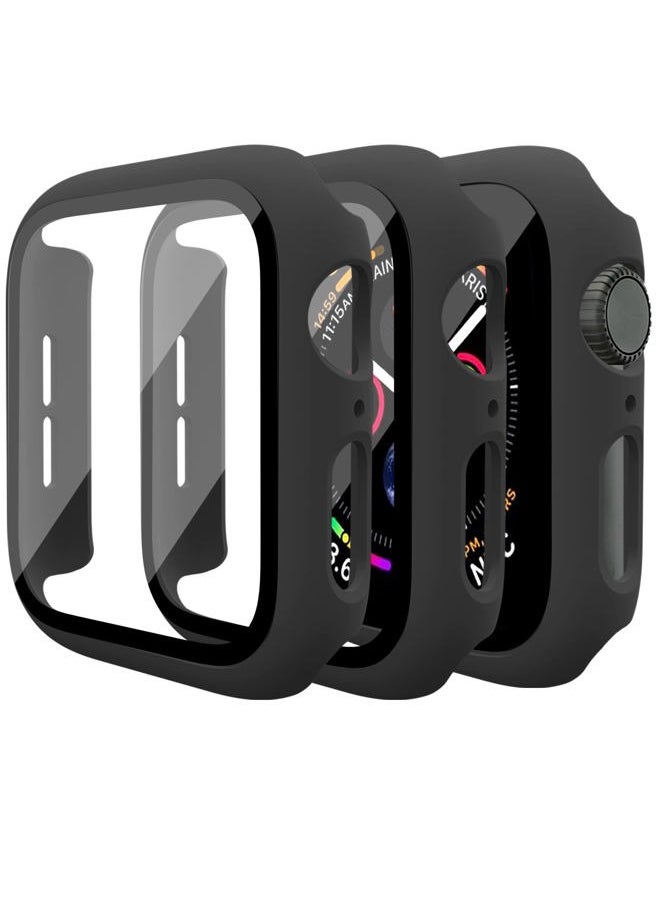 Mugust - 3 Pack Case for Apple Watch Series 9 Series 8 Series 7 45mm Hard PC Case with Tempered Glass Screen Protector Waterproof Anti-Scratch HD Ultra-Thin Full Protective Cover for iWatch 45mm (Black) - Image 1