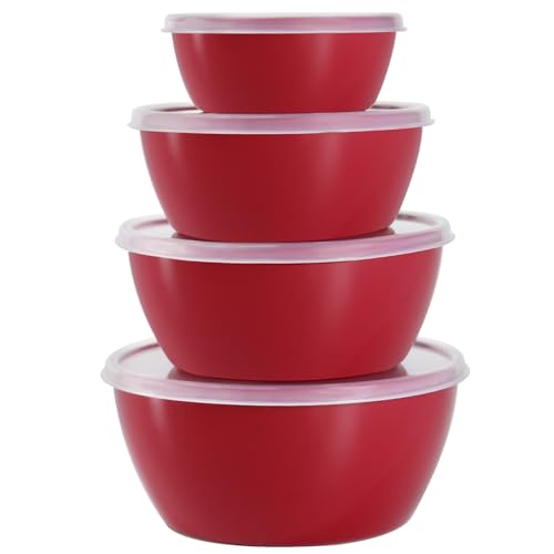 SCWBOEII 4-Piece Classic Plastic Prep Bowls with Lids, Nesting Plastic Small Mixing Bowl Set for Mixing, Baking, Prepping, Cooking and Serving Food, Microwave and Dishwasher Safe - Image 1