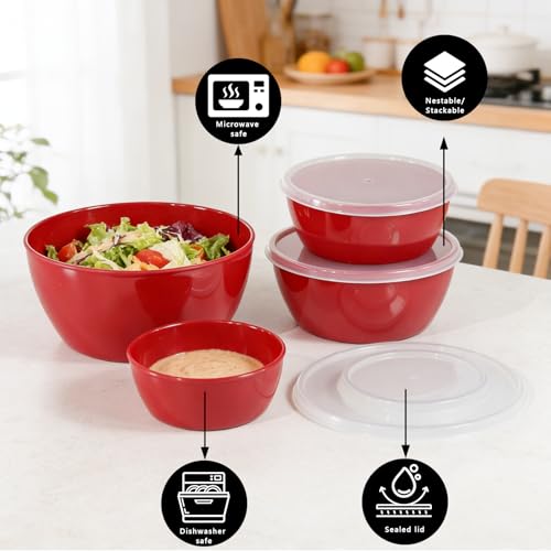SCWBOEII 4-Piece Classic Plastic Prep Bowls with Lids, Nesting Plastic Small Mixing Bowl Set for Mixing, Baking, Prepping, Cooking and Serving Food, Microwave and Dishwasher Safe - Image 5