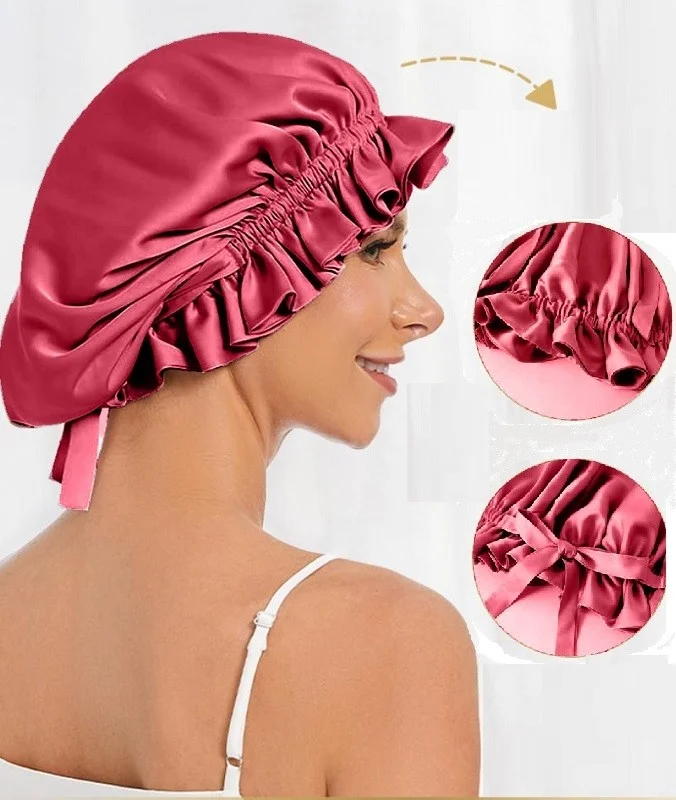 اس بي سيزن بازار SB SeninBazar Adjustable Double Layer Silk Satin Hair Care and Sleeping Bonnet Bandana-Dried Rose