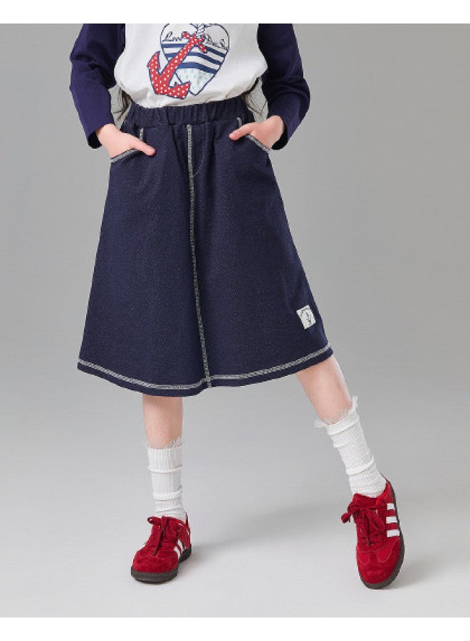 DEESHA Denim Loop Skirt】girls' 25 Spring/autumn Mid-older Kids Casual A-line Skirt - Image 1